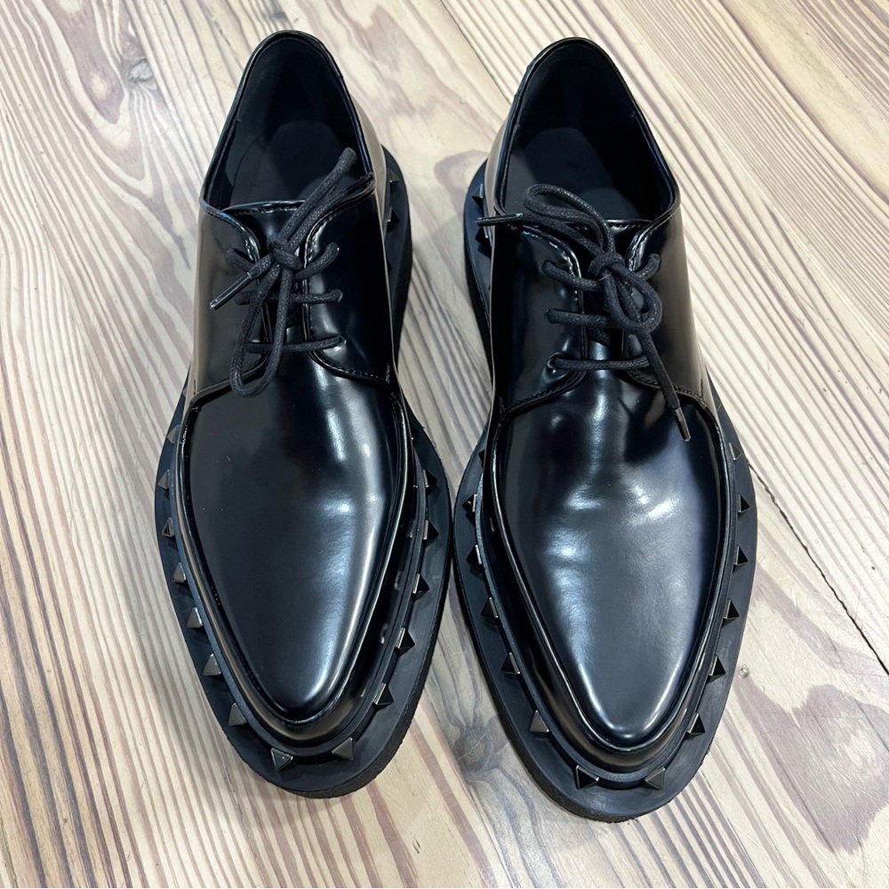 NEW Valentino Garavani Rockstud loafers Leather Derby Shoes Black Women's 37.5 - Picture 8 of 13